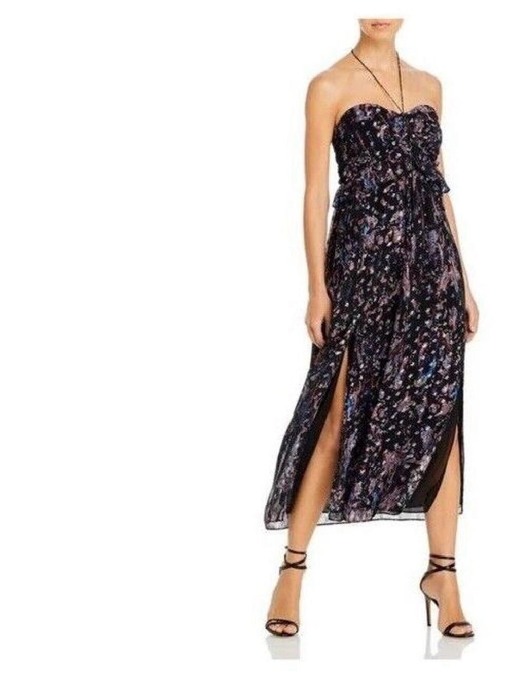 IRO Strapless Black Floral Maxi Dress with Side Slits